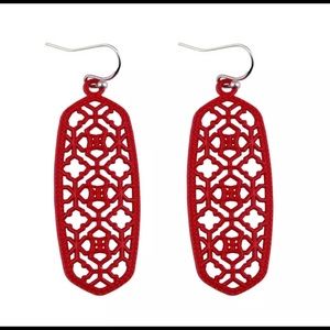 Red metal drop earrings